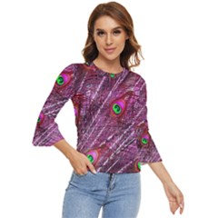 Peacock Feathers Coloured Plumage Pink Red Bell Sleeve Top