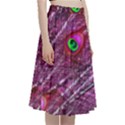 Peacock Feathers Coloured Plumage Pink Red A-Line Full Circle Midi Skirt With Pocket View3