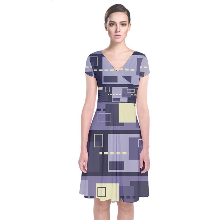 Pattern Design Abstract Lilac Short Sleeve Front Wrap Dress