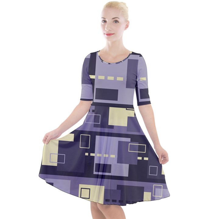 Pattern Design Abstract Lilac Quarter Sleeve A-Line Dress