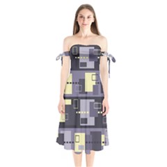 Pattern Design Abstract Lilac Shoulder Tie Bardot Midi Dress by Perong