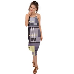 Pattern Design Abstract Lilac Waist Tie Cover Up Chiffon Dress