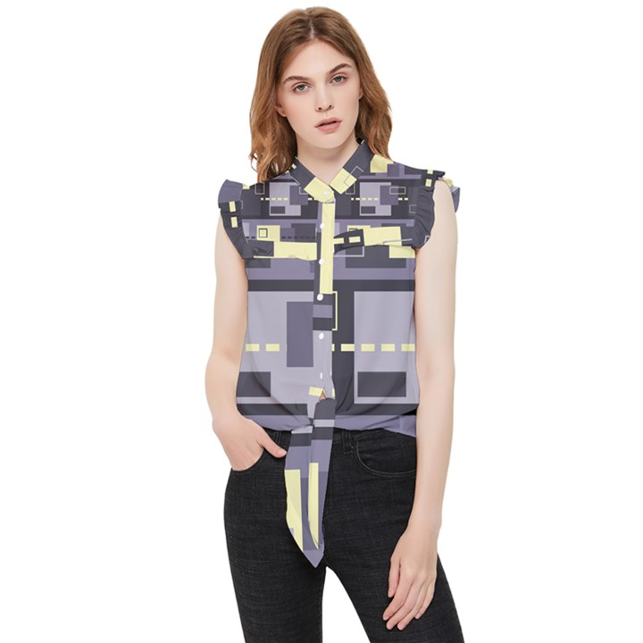 Pattern Design Abstract Lilac Frill Detail Shirt