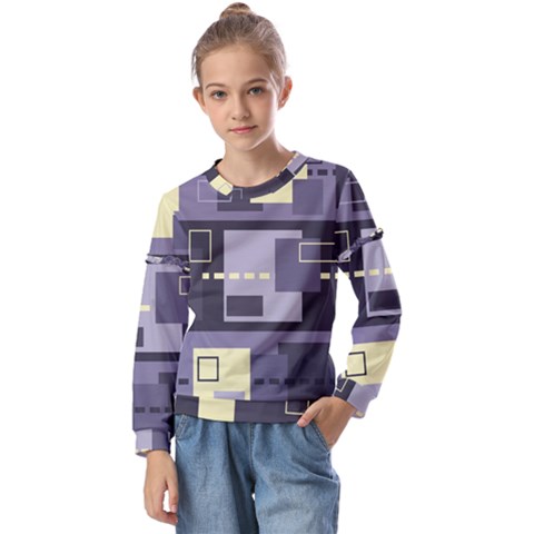 Pattern Design Abstract Lilac Kids  Long Sleeve T-shirt With Frill  by Perong