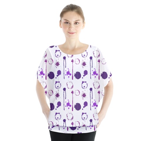 Liquid Splash Pattern Stroke Drip Batwing Chiffon Blouse by Perong