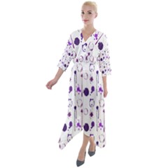 Liquid Splash Pattern Stroke Drip Quarter Sleeve Wrap Front Maxi Dress by Perong