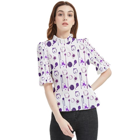 Liquid Splash Pattern Stroke Drip Frill Neck Blouse by Perong