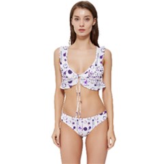 Liquid Splash Pattern Stroke Drip Low Cut Ruffle Edge Bikini Set by Perong