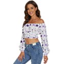 Liquid Splash Pattern Stroke Drip Long Sleeve Crinkled Weave Crop Top View2