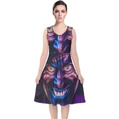 Shadow Madness (ai) V-neck Midi Sleeveless Dress  by dflcprintsclothing