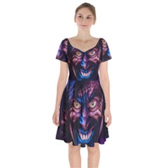 Shadow Madness (ai) Short Sleeve Bardot Dress