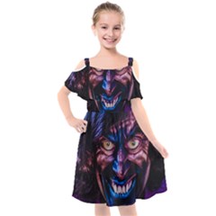 Shadow Madness (ai) Kids  Cut Out Shoulders Chiffon Dress by dflcprintsclothing