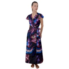 Shadow Madness (ai) Flutter Sleeve Maxi Dress by dflcprintsclothing