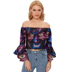 Shadow Madness (ai) Off Shoulder Flutter Bell Sleeve Top by dflcprintsclothing