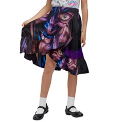 Shadow Madness (ai) Kids  Ruffle Flared Wrap Midi Skirt by dflcprintsclothing