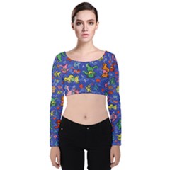 Grateful Dead Bears Velvet Long Sleeve Crop Top