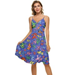 Grateful Dead Bears Sleeveless Tie Front Chiffon Dress