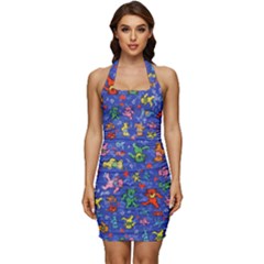 Grateful Dead Bears Sleeveless Wide Square Neckline Ruched Bodycon Dress