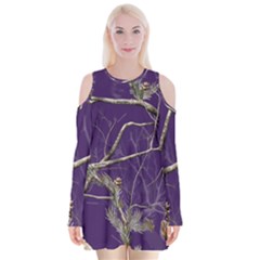 Realtree Camo Purple Pink Realtree Camo Velvet Long Sleeve Shoulder Cutout Dress