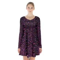 Glitter Light Lights Pastel Pattern Style Texture Long Sleeve Velvet V-neck Dress