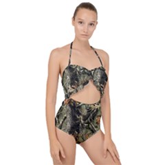 Realtree Camo Seamless Pattern Camo Hunting Scallop Top Cut Out Swimsuit by Perong