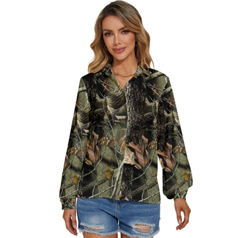 Realtree Camo Seamless Pattern Camo Hunting Women s Long Sleeve Button Up Shirt by Perong