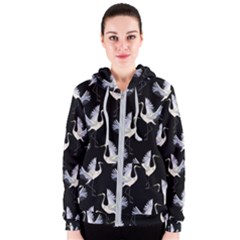 Crane Pattern Women s Zipper Hoodie