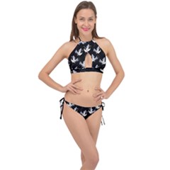 Crane Pattern Cross Front Halter Bikini Set by Bedest