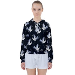 Crane Pattern Women s Tie Up Sweat