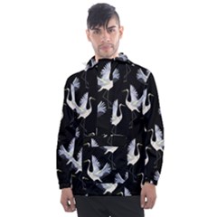 Crane Pattern Men s Front Pocket Pullover Windbreaker