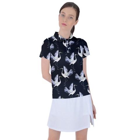 Crane Pattern Women s Polo T-shirt by Bedest