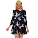 Crane Pattern Long Sleeve Babydoll Dress View1