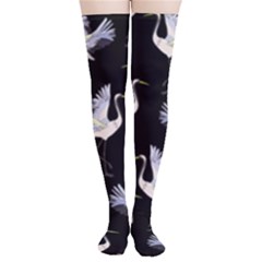 Crane Pattern Thigh High Stockings