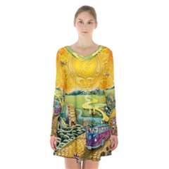 Grateful Dead Golden Road Long Sleeve Velvet V-neck Dress