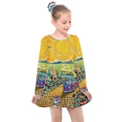 Grateful Dead Golden Road Kids  Long Sleeve Dress by Bedest