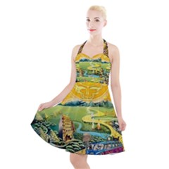 Grateful Dead Golden Road Halter Party Swing Dress  by Bedest