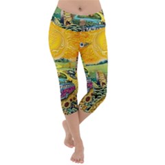 Grateful Dead Golden Road Lightweight Velour Capri Yoga Leggings by Bedest