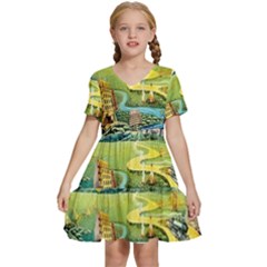 Grateful Dead Golden Road Kids  Short Sleeve Tiered Mini Dress by Bedest