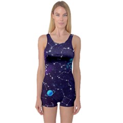 Realistic Night Sky Poster With Constellations One Piece Boyleg Swimsuit by Ket1n9