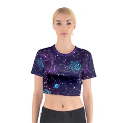 Realistic Night Sky Poster With Constellations Cotton Crop Top by Ket1n9