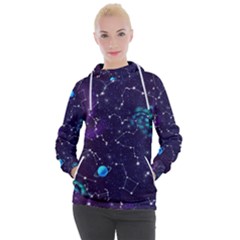 Realistic Night Sky Poster With Constellations Women s Hooded Pullover