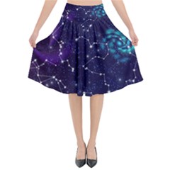 Realistic Night Sky Poster With Constellations Flared Midi Skirt by Ket1n9