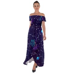 Realistic Night Sky Poster With Constellations Off Shoulder Open Front Chiffon Dress by Ket1n9