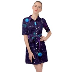 Realistic Night Sky Poster With Constellations Belted Shirt Dress by Ket1n9