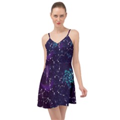 Realistic Night Sky Poster With Constellations Summer Time Chiffon Dress by Ket1n9