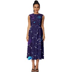 Realistic Night Sky Poster With Constellations Sleeveless Round Neck Midi Dress by Ket1n9