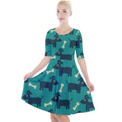 Happy Dogs Animals Pattern Quarter Sleeve A-line Dress With Pockets by Ket1n9