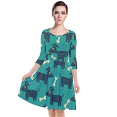 Happy Dogs Animals Pattern Quarter Sleeve Waist Band Dress by Ket1n9