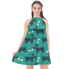 Happy Dogs Animals Pattern Halter Neckline Chiffon Dress  by Ket1n9