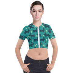 Happy Dogs Animals Pattern Short Sleeve Cropped Jacket by Ket1n9